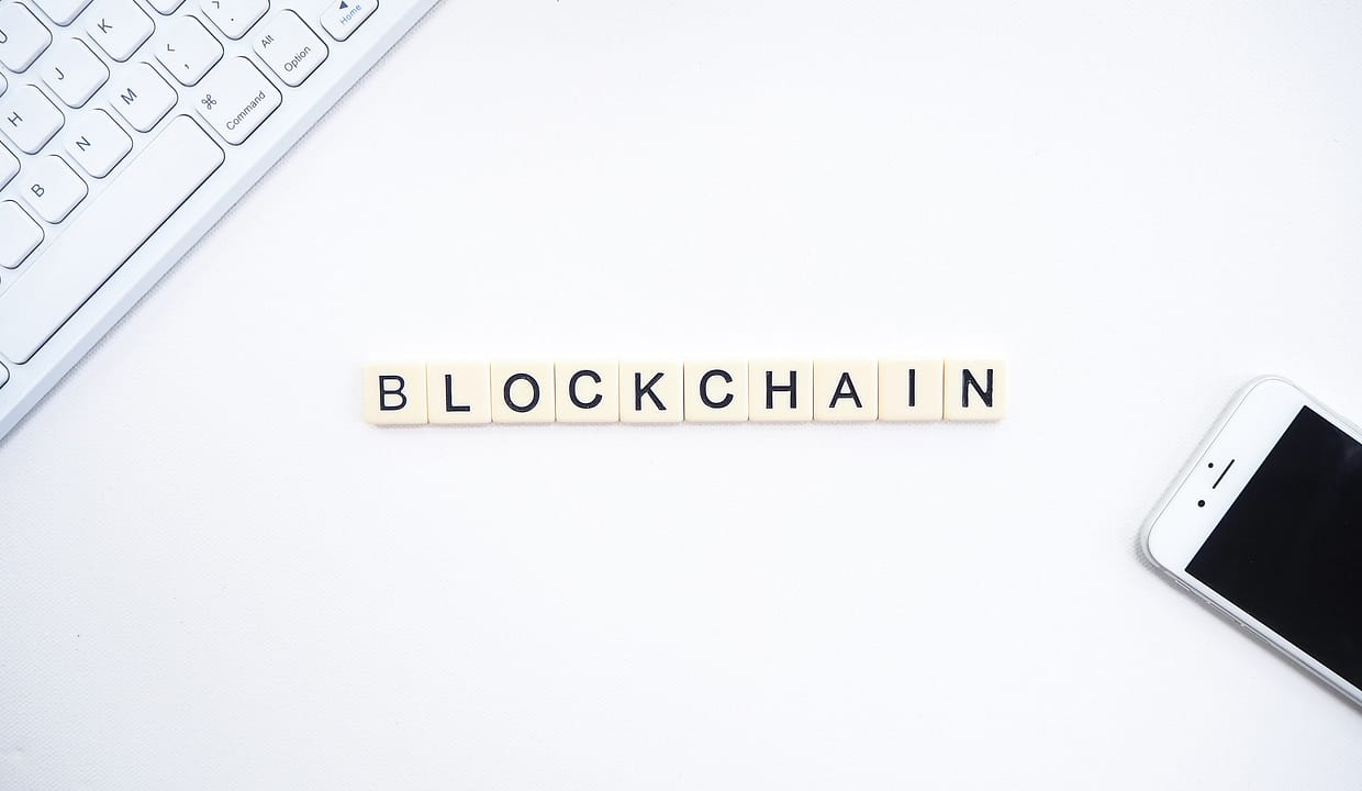 scrabble letters spelling word blockchain